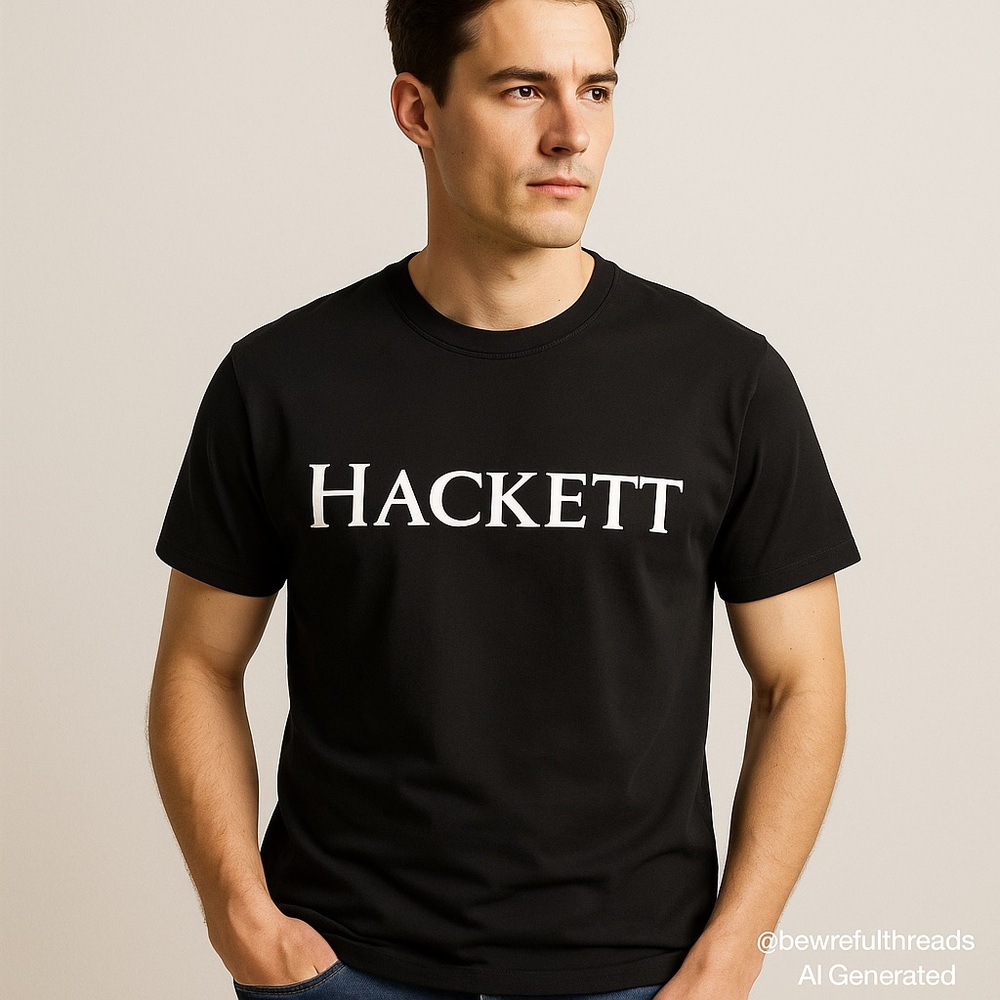 Hackett London Black Logo T-Shirt Men’s L Cotton Crew Neck